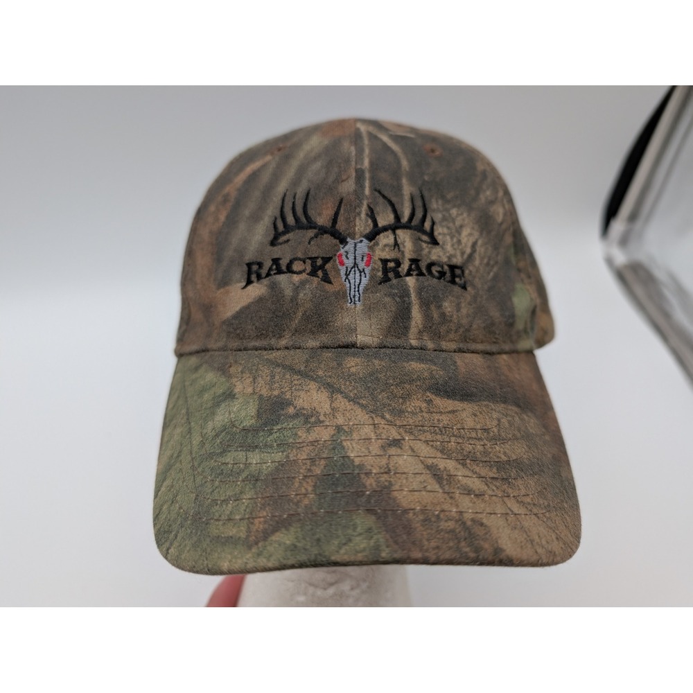 Rack Rage Camo Hunting Hat Deer Skull Logo Kati Adjustable Strap Mens Cap